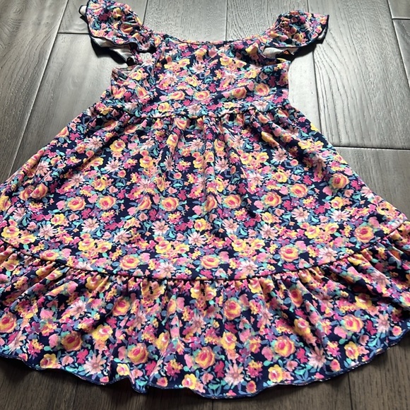 Toddler multicolor vibrant lightweight floral summer dress with ruffle sleeve - Picture 4 of 4